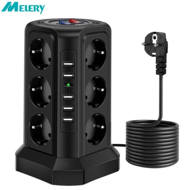 Tower Multiple Power Strip Vertical EU Plug 12 Way Outlets Sockets with