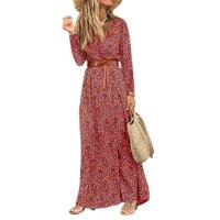 2021Vintage Print Maxi Dress Women Fashion V Neck Long Sleeve Plus Size Casual Boho Beach Dress Elegant Party Ladies Dresses Robe