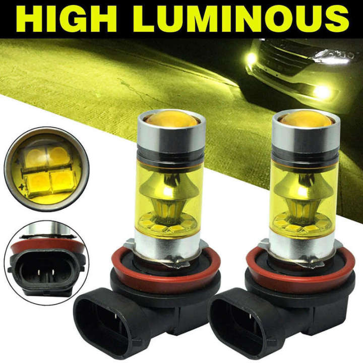 2-x-high-power-led-lights-100w-h8-h11-yellow-fog-light-2828-20led-headlight-lamp