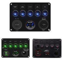 2021Digital Voltmeter Dual USB Port 12V Outlet Combination Waterproof for Car Marine Boat LED Rocker Switch Panel