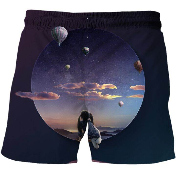 new-night-view-summer-men-beach-funny-casual-swim-shorts-moon-printed-mens-shorts-male-3d-fashion-street-shorts-men-clothing