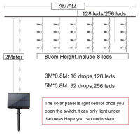 3เมตร5เมตรพลังงานแสงอาทิตย์น้ำแข็งไฟ LED เชือกม่านนางฟ้าแสงกลางแจ้งกันน้ำสวนโคมไฟ8โหมดคริสต์มาสตกแต่งงานแต่งงาน