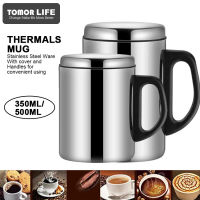 Tomor Life แก้วสแตนเลสเก็บความร้อน350มล./500มล. แก้วน้ำชากาแฟมีฝาปิด