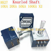 Shipping1PCS ฟรี100 ใหม่ ALPS RK27 10KA 20KA 50KA X2สเตอริโอ Potentiometer 2ประตู DUAL potentio knurled เพลา