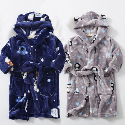 Toddler Boys Bathrobes Teenager Clothes Pajamas Animal Cartoon Childrens Dressing Gown for Kids Girls Flannel Robe Bathing Suit