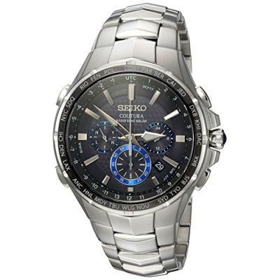 SEIKO Mens COUTURA Stainless Steel Japanese-Quartz Watch with Stainless-Steel Strap, Silver, 26.3 (Model: SSG009)