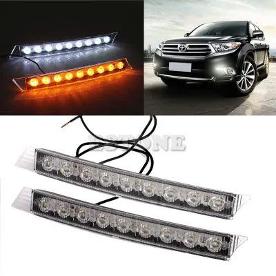 Auto LED Lights 2x 9LEDs Daylight Daytime Running Driving DRL LED Light Yellow Turn Signals Car Exterior Light Bulbs