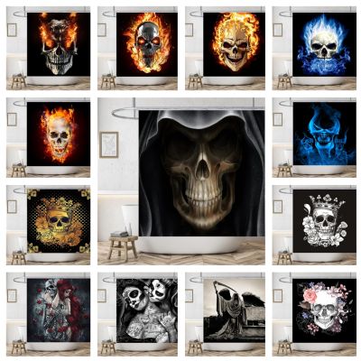 Scary Skull Shower Curtain Waterproof Home Decor Death on Fire Polyester Bathroom Curtain Zombie Washable Screen Cortina De Baño