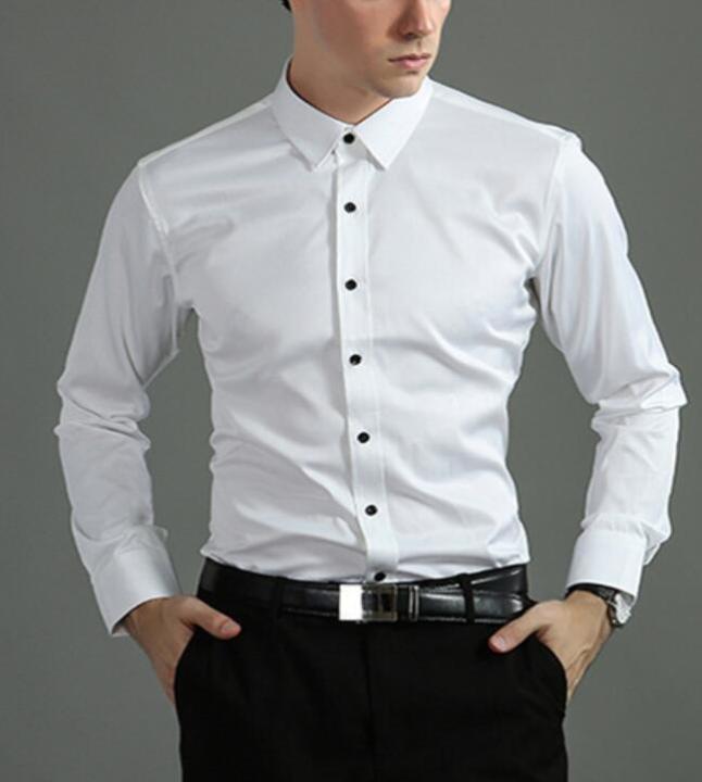 เสื้อเสื้อผ้าแขนยาวธุรกิจแบบไม่ต้องรีดเสื้อชุดทำงานผู้ชายเสื้อมีกระดุม