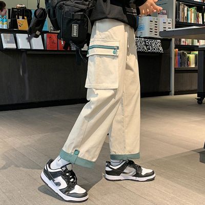 Spring Autumn Casual Print Patchwork Cotton Wide Leg Pants Man Loose Y2k Pocket Hip Hop Cargo Straight Male Trousers Streetwear