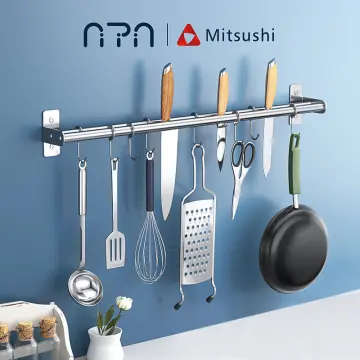 Kitchen Kitchenware 304 Stainless Steel Hooks, Kitchen Hanger 304 Stainless  Steel Wall Hanging Rail Rod Wall Mount Pot Rack Pans Flatware Storage