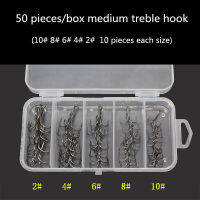 50pcslot Treble Fishing Hook In Box Sharpened Treble Hooks Sizes 246810# High Carbon Steel Barbed Fishhook SilverBlack