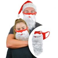 Encased Santa Beard Face Cotton Mask / Xmas Costume for Adults for One Size fits All Red