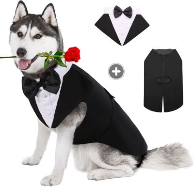 （PAPI PET）เสื้อเนคไทสีชมพูผูกโบว์สำหรับสัตว์เลี้ยง,ชุดแฟชั่นสำหรับงานปาร์ตี้ชุดทักซิโด้งานแต่งงานชุดฮาโลวีนสำหรับสุนัขใหญ่เล็ก