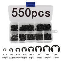 550pcs E-Clip เครื่องซักผ้า M1.5 M2 M2.5 M3 M3.5 M4 M5 M6 แหวนยึดแหวนกระสอบ Retainer หัวเข็มขัดแยกเครื่องซักผ้า kit-GONGXI