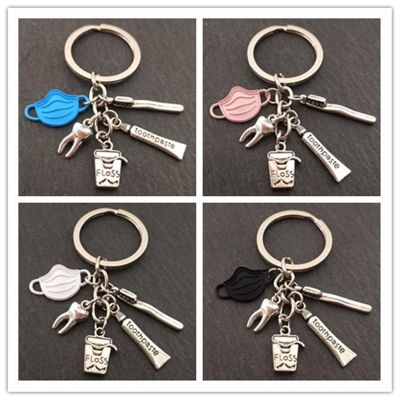 Fashion Hot Selling Dentist Keychain Tooth Toothpaste Toothbrush Tooth Cup Combination Accessories Key Ring Pendant Gift Key Chains