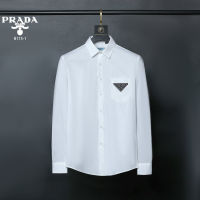 Prada เสื้อเชิ้ตแขนยาวผู้ชายคุณภาพสูงเสื้อนักธุรกิจแบบลำลองใหม่2023คาร์ดิแกนผู้ชายแฟชั่นใหม่เสื้อเชิ้ตสีดำขาว