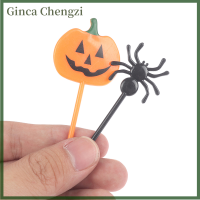 Ginca 10ชิ้นมินิเด็ก HalloweenFruit ส้อมขนมอาหารเค้กขนมการ์ตูนไม้จิ้มฟัน