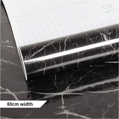 [24 Home Accessories] ความกว้าง80ซม. หินอ่อนไวนิล Self Adhesive วอลล์เปเปอร์กันน้ำกระดาษติดต่อ Wall Stick ฟิล์มสำหรับผนังม้วนห้องครัว Home Decor