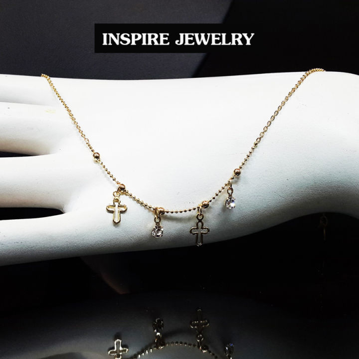 inspire-jewelry-สร้อยข้อเท้า-รูปกางเขน-และ-ฝังเพชร-ปราณีตมาก-งานแฟชั่น-สวยหรู-เหมาะกับการแต่งกายที่สวยงาม