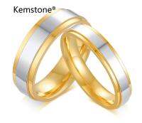 Kemstone 4mm สแตนเลสชุบทองแหวนมันวาวภายในสำหรับผู้หญิง