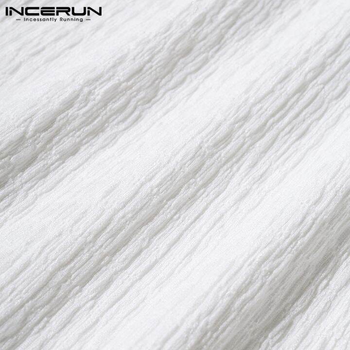 incerun-เสื้อท็อปคอวีแขนยาวสีพื้นสไตล์เกาหลีสําหรับผู้ชาย