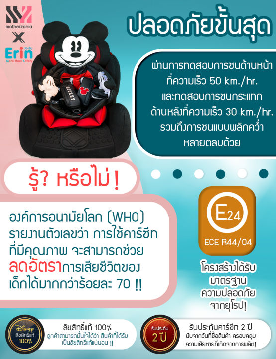 erin-คาร์ซีท-สำหรับเด็ก-9-เดือน-12-ปี-ติดตั้งได้กับรถยนต์ทุกรุ่น-มี-isofix-มาตรฐานยุโรป-ลิขสิทธิ์แท้-mickey-รับประกัน-2-ปี-carseat