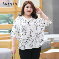 Luxqlo เสื้อเบลาส์แฟชั่นสำหรับผู้หญิงขนาดใหญ่พิเศษ,เสื้อลำลองทรงหลวมพิมพ์ฤดูร้อนแขนสั้น2023 L-6XL