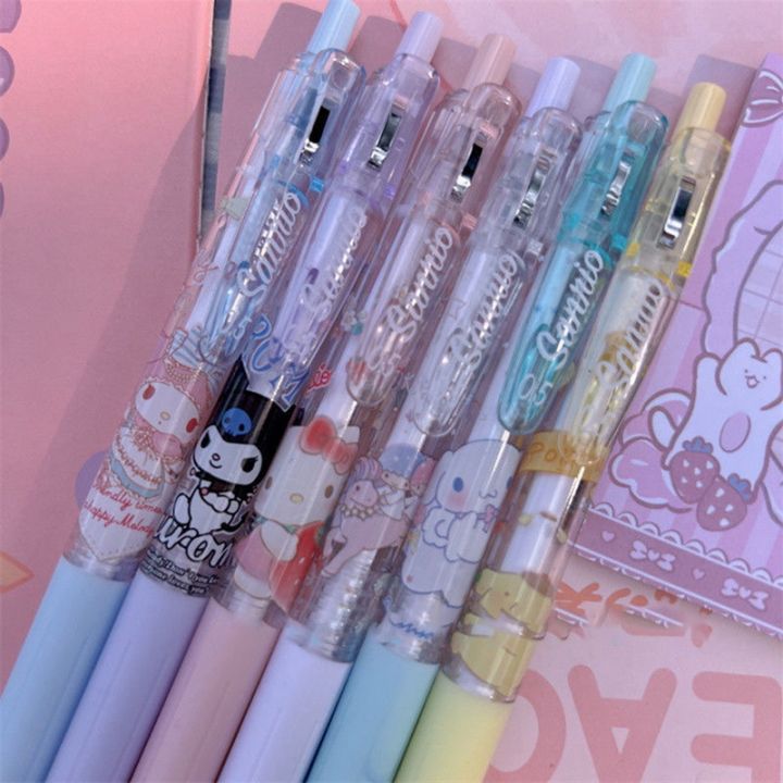 sanrio-ปากกาเจลลายการ์ตูน6ชิ้นแบบยืดหดได้อบเชยเมโลดี้น่ารัก-kulomi-เติมคุณภาพสูงปากกาสำหรับโรงเรียนออฟฟิศครอบครัวเขียนหนังสือออฟฟิศออฟฟิศออฟฟิศออฟฟิศสำหรับนักเรียนมัธยมต้น