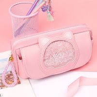 Kawaii Pencil Case for Girls Washable Cat Quicksand Pen Bag Multicolor Optional Cute Macaron Pen Pouch Back to School Stationery