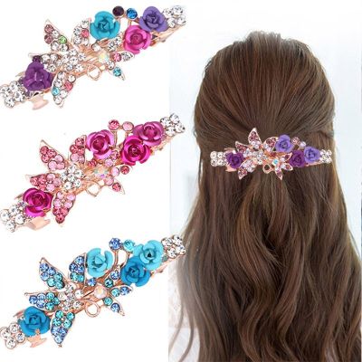 Korean Version of Rhinestone Bow Headdress Crystal Flower Wild Top Clip Spring Clip Hairpin