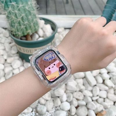 Tali Jernih Casing untuk Apple Watch Band 40Mm 44Mm 38Mm 42Mm Aksesori Gelang Silikon Transparan Seri IWatch 7 5 4 3 6 SE