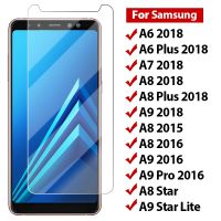 A7 Samsung กระจกนิรภัยสำหรับแข็ง9ชม.,A8 A6 2018แถมฟิล์มติดโทรศัพท์แกร่งปกป้องหน้าจอกาแลคซี A9สตาร์ไลท์ Pro 2016