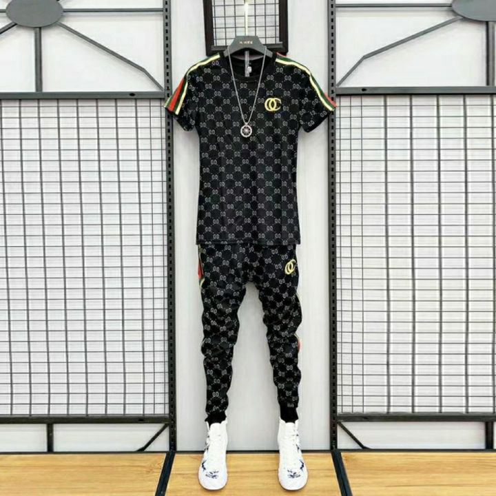 hnf531-naimo-summer-suit-male-print-stitching-short-sleeved-t-shirt-sports-and-leisure-one-set-of-handsome-slim-trend-two-piece-suit