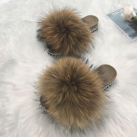 Platform Heel Wedge Slippers Women Fluffy Slippers Luxury Flip Flops With Fur Summer Sandals For Ladies Furry Slides Slippers