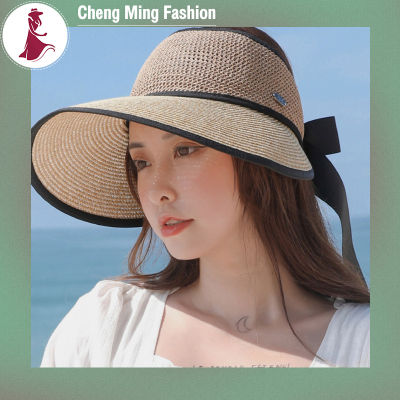 Cheng Ming เสื้อหมวกบังแดดพับได้สำหรับผู้หญิง,เสื้อหมวกชายหาดเปล่าใส่ป้องกันแสงแดดดีไซน์โบว์สำหรับฤดูร้อน