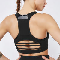 High-end Womens Sports Bra with Mobile Phone Pocket Push-up Underwear Shockproof Mesh Stitching Sports Underwear S M L XL XXL