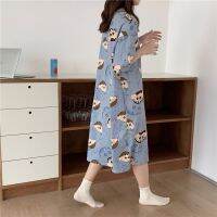 【 WYIN kitchen】 Kawaii Women 39;s Pajamas Short Sleeve Korean Style Round Neck Cartoon Printed Nightdress Vestidos Mujer Nightgown Women Sleepwear