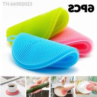 ❧✴☌ 6Pcs Kitchen Cleaning Brush Silicone Dishwashing Brush Fruit Vegetable Cleaning Brushes Pot Pan Sponge Scouring Pads Table Mat