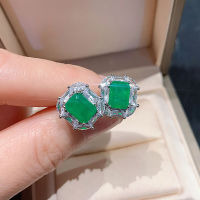 Luxury Simulation 6*8 Ruby Emerald Gemston Stud Earrings for Women 925 Sterling Silver Wedding Engagement Ear Fine Jewelry Gift