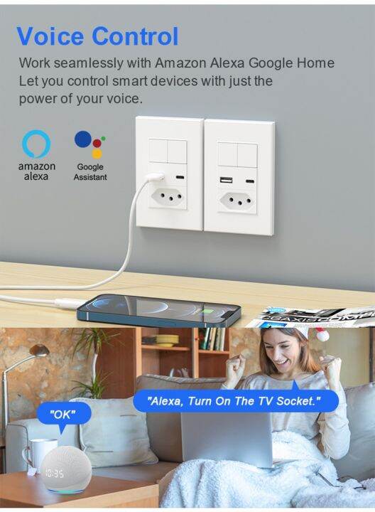 Tuya Wifi Zigbee Smart Plug Brazilian Wall Socket 2 Gang Light Switch