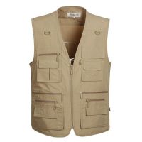 Quick-Drying with Many Size Male Fishing Vest Mens Large Multi Sleeveless Camping Pocket Jacket Waistcoats Work Outdoor