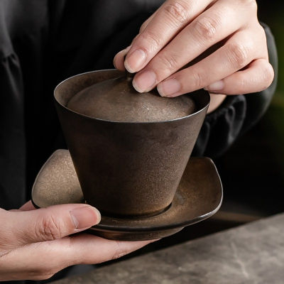 แฮนด์เมดชุดน้ำชาเซรามิก Gaiwan สไตล์ญี่ปุ่นหม้ออบถ้วยน้ำชาสนิม Sancai ถ้วยเดียวขนาดใหญ่ชามชา T Eaware ครัวรับประทานอาหารบาร์