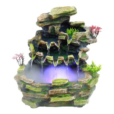 Resin Ornaments Decoration Water Fountain Indoor Fengshui with Led Light Rockery Flowing Water Office Home Desktop Decor Gifts