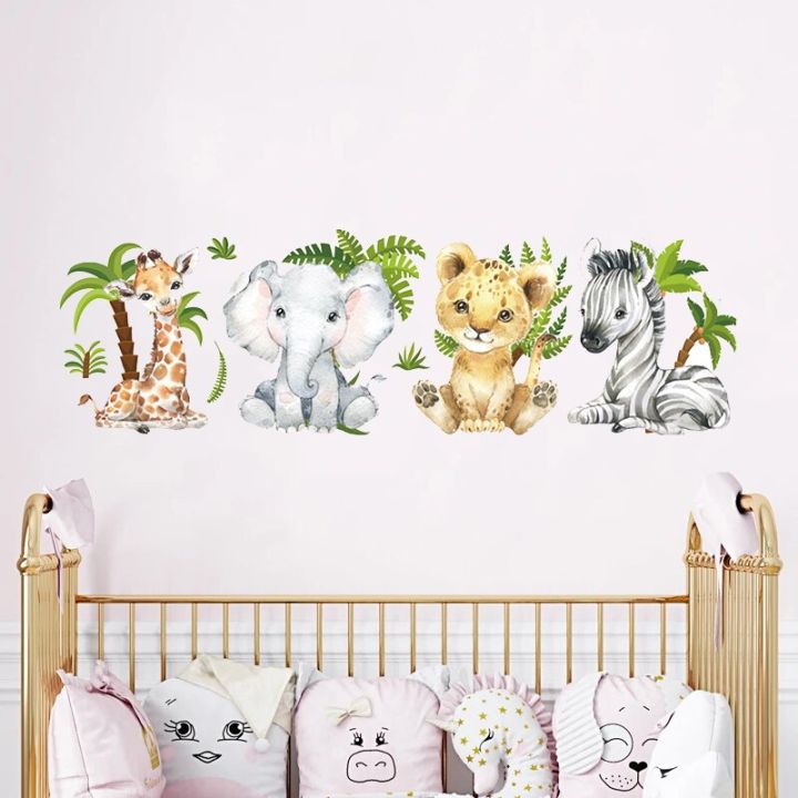 Jungle Animals Wall Stickers For Children Kids Rooms Boys Baby Room  Decoration Wallpaper Safari Elephant Giraffe Tiger Zebra