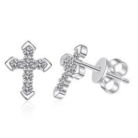 NeeTim 3mm Full Moissanite Cross Stud Earrings 925 Sterling Silver Wedding Party Jewelry with GRA Certificate Gifts For Women