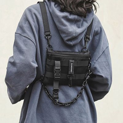 Functional Tactical Chest Bag For Unisex Fashion Bullet Hip Hop Vest Streetwear Bag Waist Pack Woman Black Wild Chest Rig Bag Running Belt