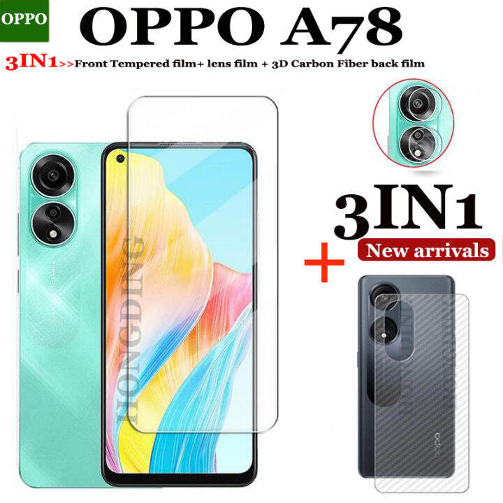 a78-oppo-3in1-ปกป้องหน้าจอกระจกเทมเปอร์แบบเต็มหน้าจอ-เส้นใยฟิล์มด้านหลัง-a78ฟิล์มเลนส์-oppo-ความเป็นส่วนตัว-a78-สีม่วงกระจกนิรภัยป้องกันแสงม่วงน้ำเงินกระจกเทมเปอร์กระจกเทมเปอร์