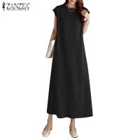 ☑℡❅ ZANZEA Womens Daily Casual Round Neck Short Sleeve Long Dress