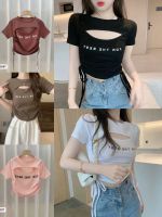 พร้อมส่ง เสื้อไหมพรมแขนสั้น คอกลม ดีเทลเว้าหน้าอกเล็กๆ 79002*